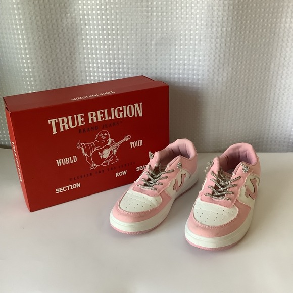 True Religion Shoes - True Religion Allison Sneaker Rhinestone Sparkle Laces Pink White Womens Size 7M